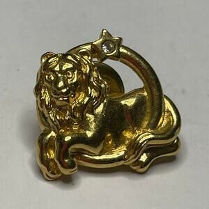 men's tie tack or woman's pin brooch gold tone lion with star in hoop